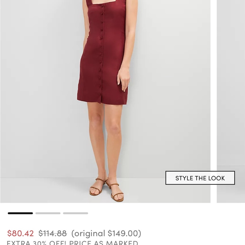 Button-Front Square Neck Dress in Burgundy